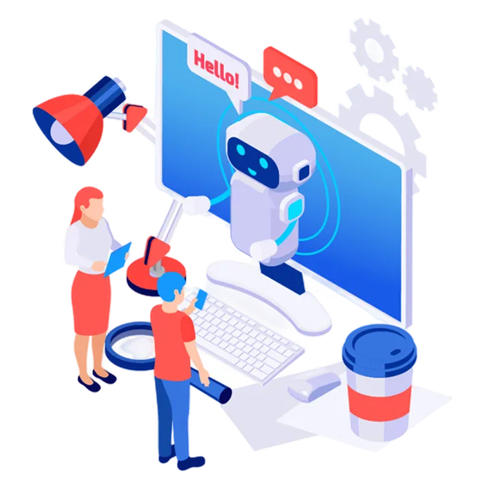 AIチャットボットと打ち合わせをする担当者のイラスト